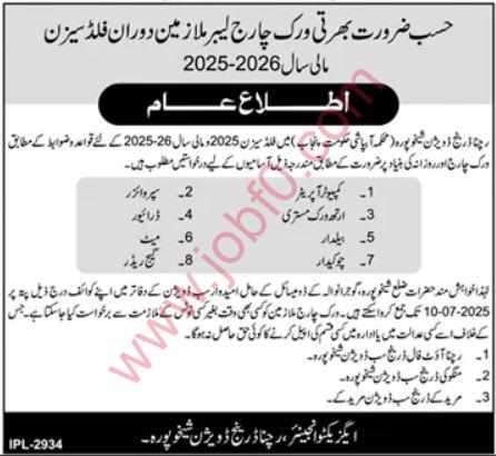 Drainage Division Sheikhupura Jobs 2025 – Apply Now